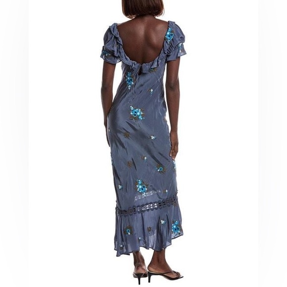 NWOT Free People Blue Embroidered Floral Maxi Dress - Picture 6 of 7